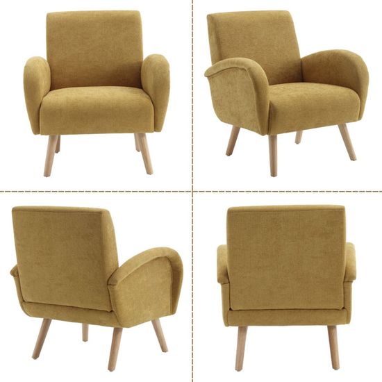 Yaheetech Fauteuil De Salon En Tissu Bouclette Avec Pieds En Métal à L'effet Du Bois, Ivoire