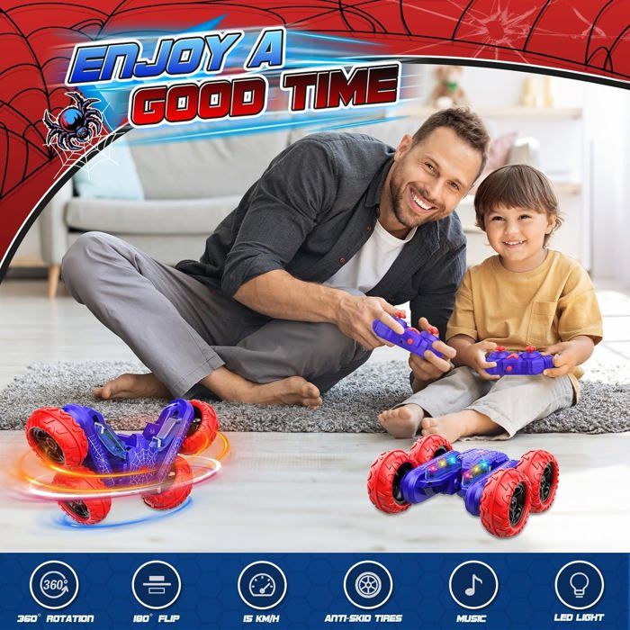Voiture Télécommandée Enfant - 360° Stunts - 2 Batteries 1200mAh - Pour 3-10 Ans
