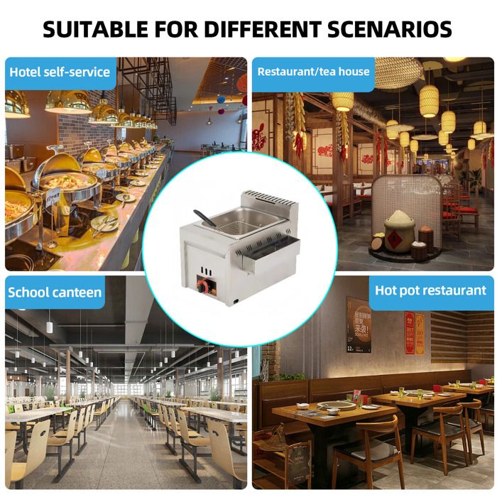 Friteuse Professionnelle, Friteuse À Gaz en Acier Inoxydable avec Panier Et Couvercle pour Restaurant De Comptoir Commercial Cuisinant des Repas Familiaux Friteuse Professionnelle, Friteuse À Gaz en Acier Inoxydable avec Panier Et Couvercle pour Restaurant De Comptoir Commercial Cuisinant des Repas Familiaux
