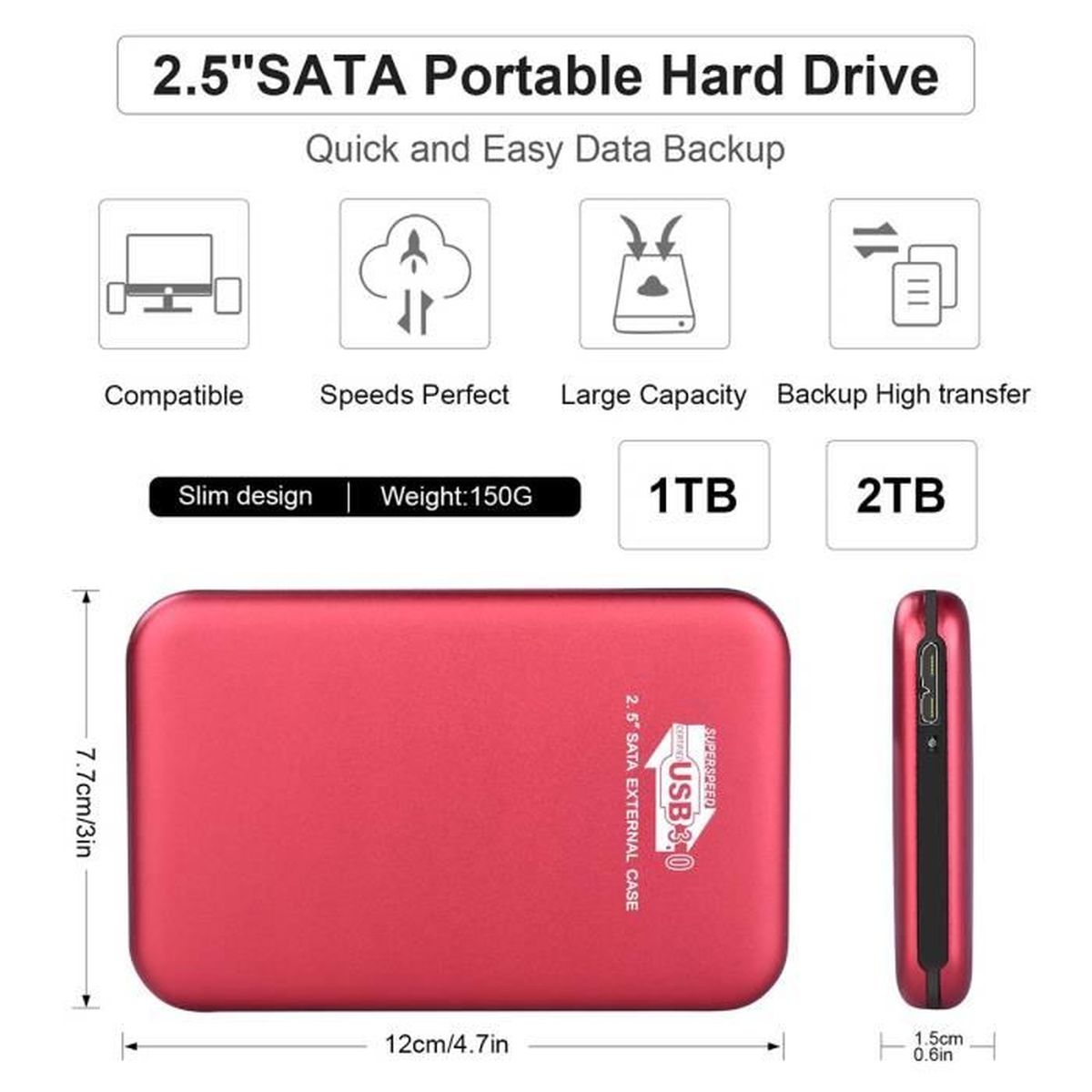 Disque Dur Externe 1to Type C USB3.0 pour PC, Mac, Ordinateur de Bureaup, Ordinateur Portable