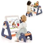 COSTWAY Ensemble 2 en 1 Table d Art et Tabouret Enfants-160 Accessoires, Multi-activités Convertibles, Bureau Rotatif et Amovible
