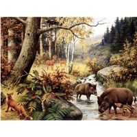 Puzzle Adulte Classique 1000 Pièces Sanglier Et Cerf Dans La Forêt Peinture De Décoration, Affiche