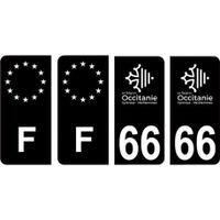 66 Pyrénées Orientales logo noir autocollant plaque immatriculation auto sticker Lot de 4 Stickers - Angles : arrondis
