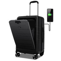 COSTWAY Bagage à Main 20" à Roulettes en PC avec Serrure TSA, avec Support Pliable, Chargement USB, Voyages en Avion, Noir