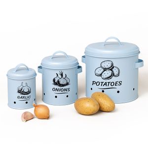 Rangement Cuisine Pommes De Terre Katai - Ensemble 3 Boîtes Rangement Légumes - Pommes De Terre, Oignons, Ail - Métal Gris Avec Éplucheur Rangement Cuisine Vintage Avec éplucheur