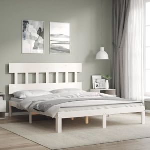 STRUCTURE DE LIT FDIT Cadre de lit avec tête de lit blanc King Size bois massif - FDI7070649188974