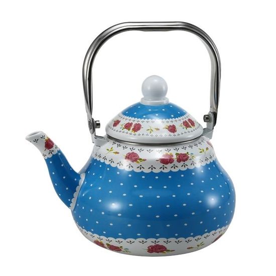 Théière En Tôle émaillée Bleu Et Blanche - Vintage - Occasion (défaut émail)