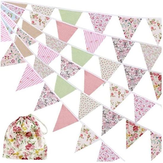 Guirlande Fanions Toile De Jute - 10,5 M - 45 Triangles - Décoration Mariage Anniversaire - 10