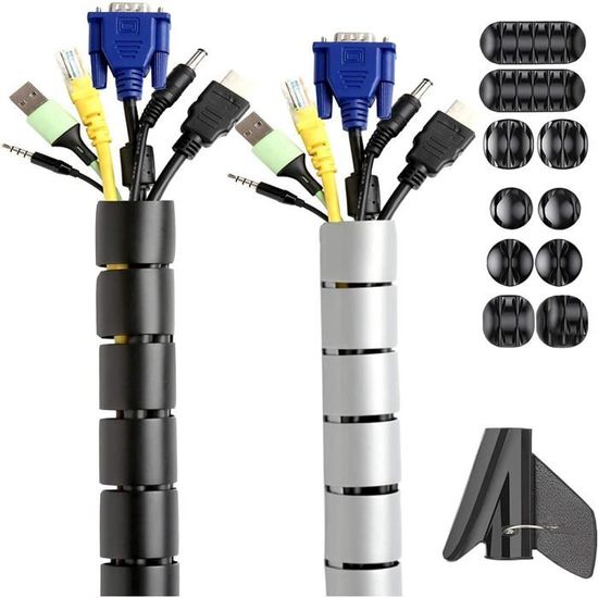 Cache Cable, 2m - ∅22mm, Noir, 2m Gaine Souple Electrique Cable Management  pour Ranger ou Cacher les TV PC Câbles, Gestion des Câbles pour Maison et  Bureau