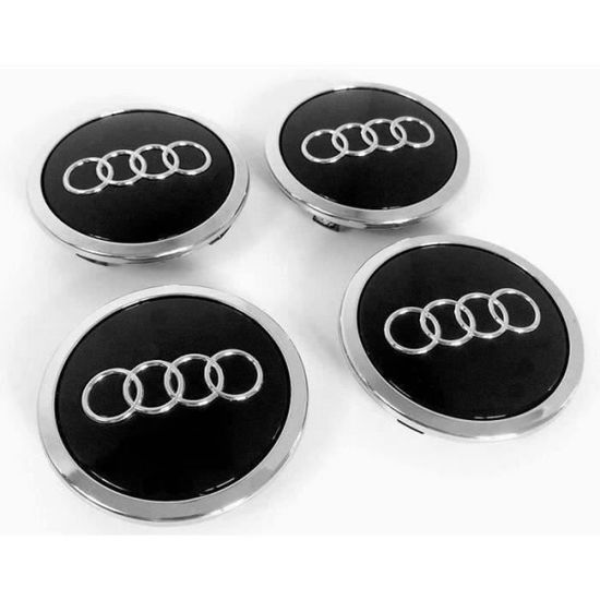 MOYEU DE ROUE 4 Centres de Roue Noir avec anneau chromé 69mm emblème Audi cache moyeu LBQ18