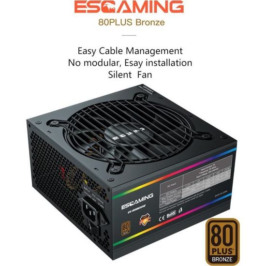 Mars Gaming MPB650, Alimentation PC ATX 650W, 6 Ans Garantie, 80Plus Bronze 230V, Ventilateur FDB 140mm avec Technologie Silencieuse AI-RPM, 90% d'Efficacité, Blanc