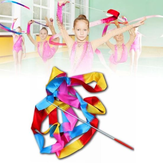 5 pièces 4 m accessoires de danse de ruban de gymnastique de couleur  artistique jouets pour enfants (rose rouge)
