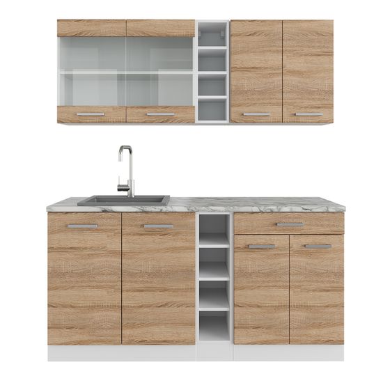 Cuisine Intégrée Vicco R-Line 200 Cm – Bordeaux/Anthracite, Bloc Cuisine Complet