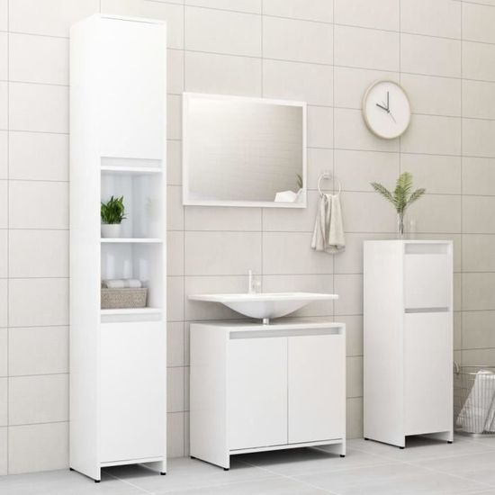 (802666) Armoire de salle de bain Blanc brillant 30x30x95 cm Aggloméré LIS