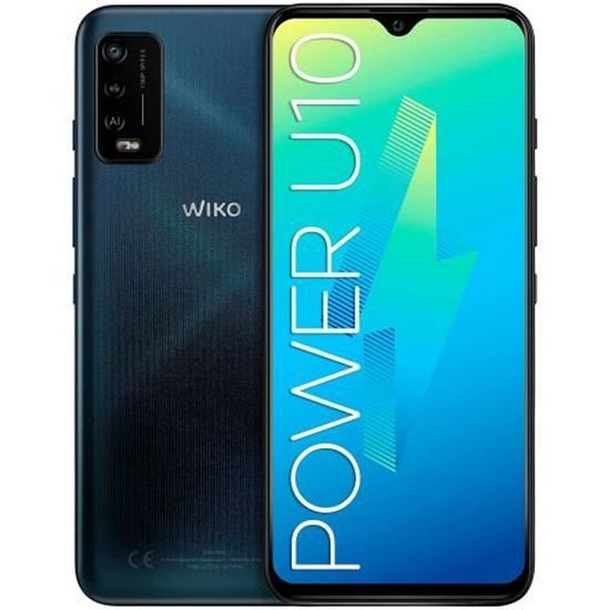 Smartphone Wiko Power U10 de couleur bleue (Carbon Blue) avec écran 6.82" HD+, 720 x 1640 pixels, Android, 4G, Dual SIM, CPU