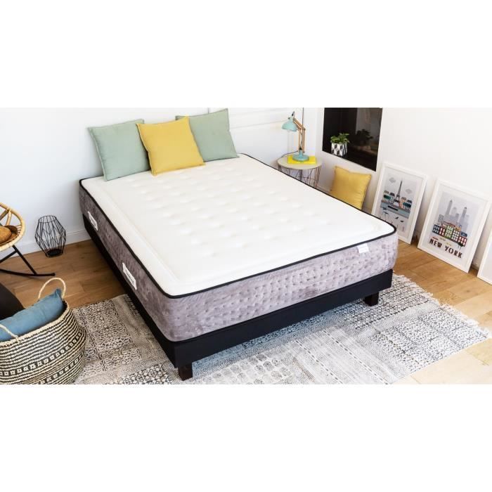 Ensemble matelas ressorts ensachés + sommier 140x190 Duo Spring Palace Hbedding - Mousse mémoire de forme et ressorts ensachés