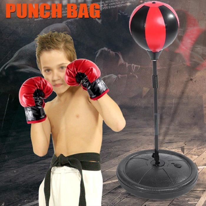 Set Sac de Frappe de Vitesse Punching Ball Réglable Pour Enfants+ Gants de Boxe+Pompe à air+Base de Pied