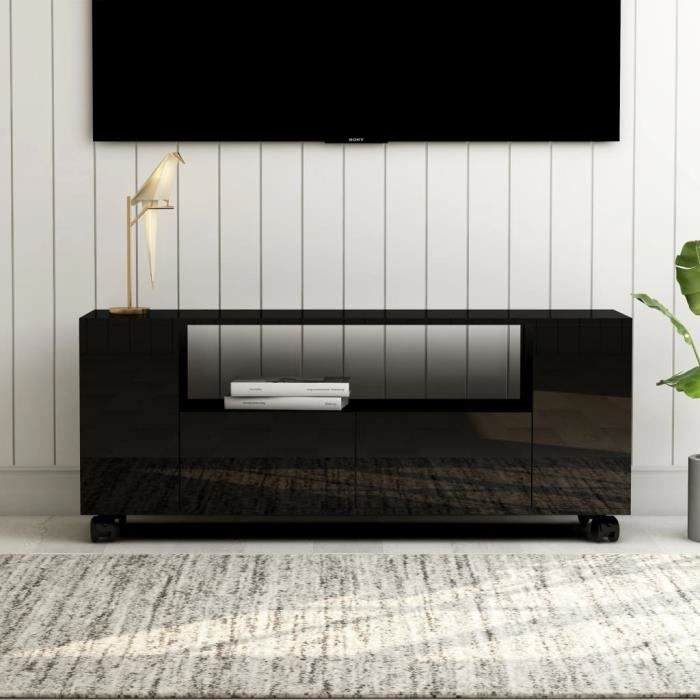 UNA Meuble TV Noir brillant 120 x 35 x 43 cm Aggloméré
