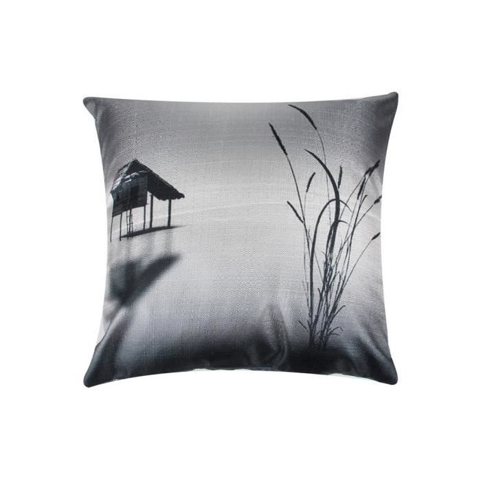 LOT DE 4 HOUSSES DE COUSSIN ZEN-EAU-CABANON 42*42 CM 100% D’UN POLYESTER D’EXCELLENTE QUALITE AUX NORMES D’INFLAMMABILITE