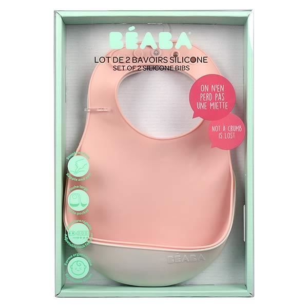 BEABA, Lot de 2 bavoirs silicone light mist/old pink