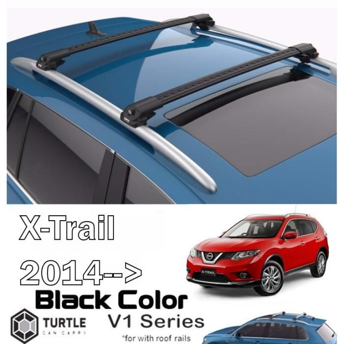 Barres de toit pour Nissan X-Trail T32 à partir de 2014 transversales, alu noir (le jeu de 2) série Turtle V1 avec serrures
