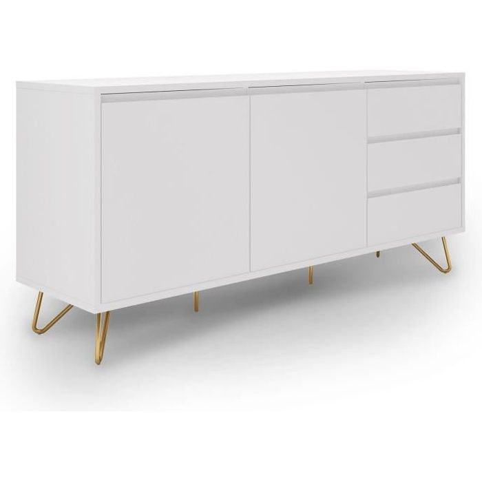 Buffet enfilade 3 tiroirs 2 portes blanc DARINA