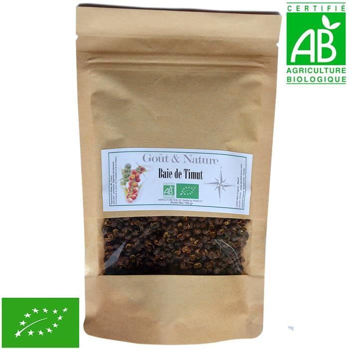 100 gr baie de Timut Bio, culture biologique certifiée, sachet zip refermable. Poivre de Timut, poivre pamplemousse