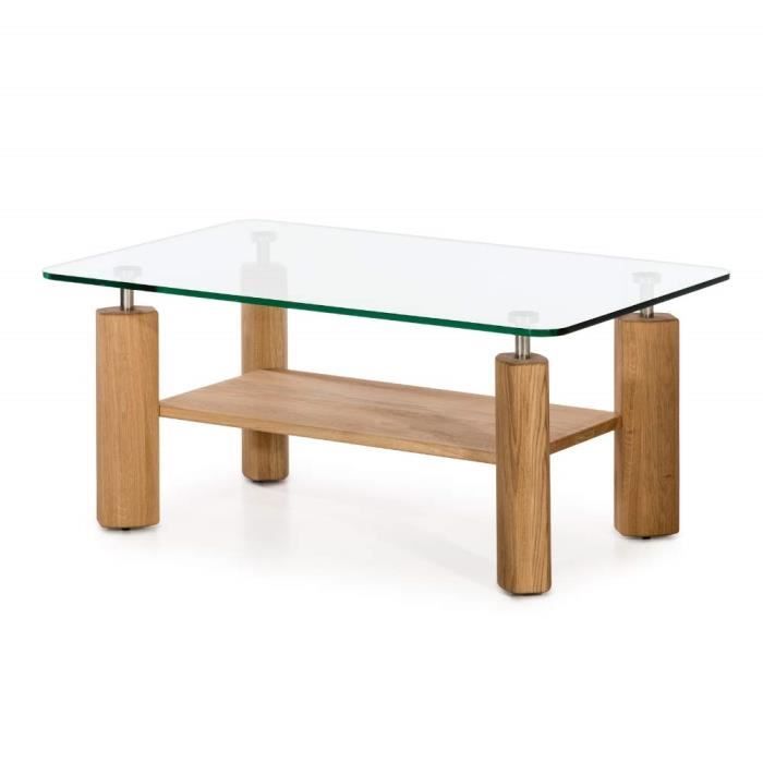 Alkove - Hayes - Table basse moderne en bois massif avec plateau en verre, Chêne sauvage - N356421/OIL