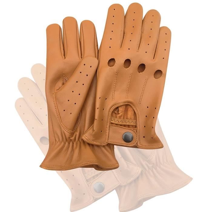 AUTHENTIQUE PAIRE DE GANT EN CUIR NAPPA DE VACHE , MOTORBIKE CONDUCTEUR FASHION SUPER FIT – HOMME , ROUX TAILLE S