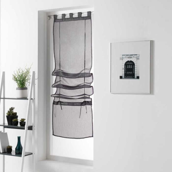 Store droit a passants 45 x 180 cm voile sable rayures pointille Anthracite