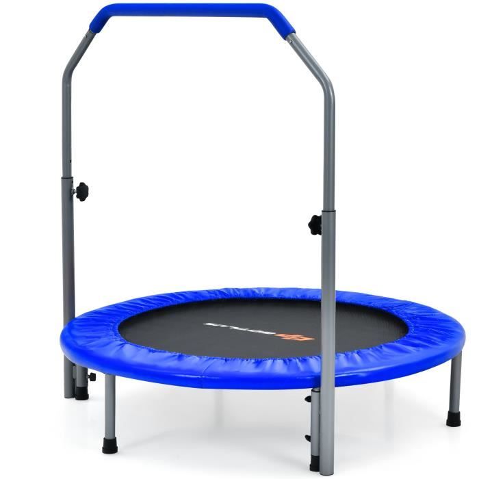 DREAMADE Trampoline de Fitness Pliable Φ101 CM pour Enfant avec Main Courante Rembourrée Réglable à 4Niveaux, Charge 150 KG, Bleu