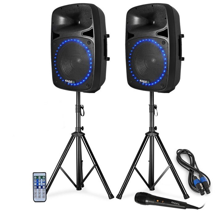 Pack sonorisation - LED-FM-USB-SD-BLUETOOTH - 15--38cm 1000W - Ibiza Sound PKG15A-SET