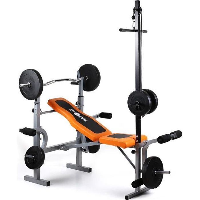 Klarfit Ultimate Gym 3500 Banc de musculation complet (curler bras & jambes, barre latissimus & support pour haltère, 250kg max.)