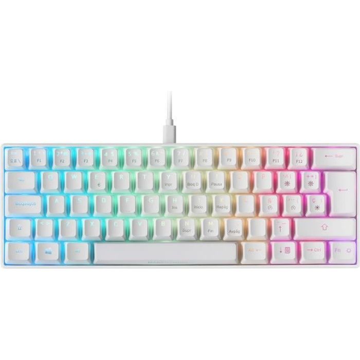 Mars Gaming MKMINI Blanc - Clavier Mécanique RGB Ultra-Compact - Switch Bleu - Layout Espagnol