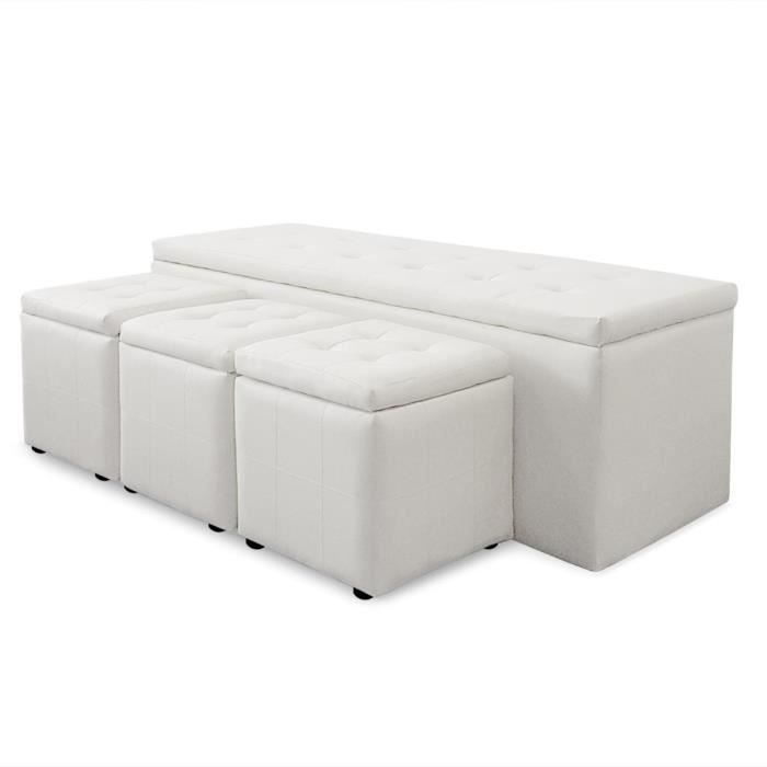 Banquette Coffre Panky XL + 3 poufs Blanc