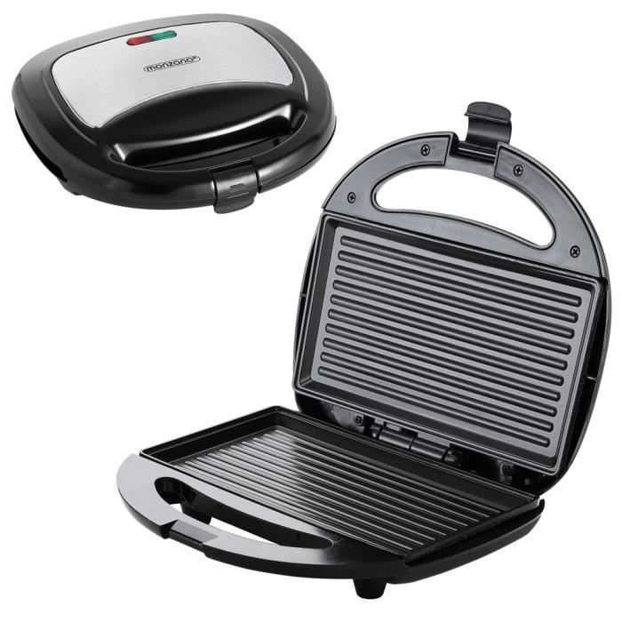 Grill électrique noir 750W appareil à sandwichs viandes saucisses témoins lumineux plaque antiadhésive grille-viande multifonction