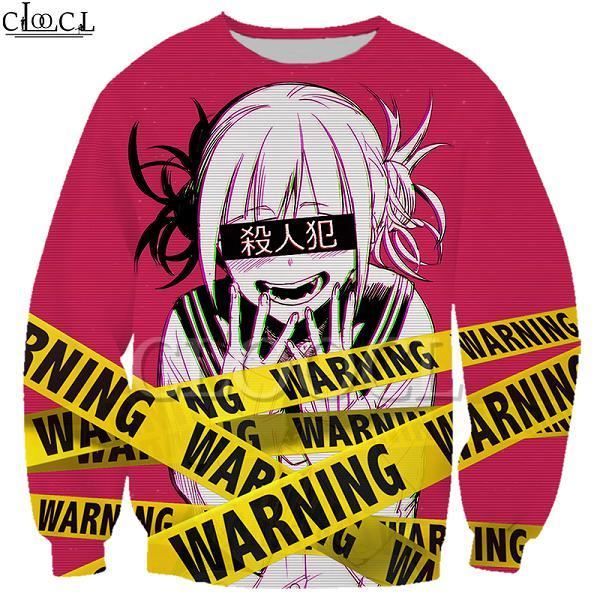 Sweat-Shirt Homme,Sweat-shirt animé pour filles Toga Himiko My Hero academy, avec avertissement imprimé 3D, pour hommes et femmes,