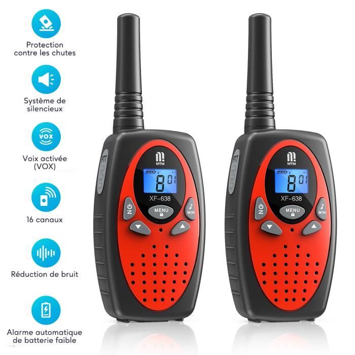 Talkies-walkies Enfant batterie 5km Portée PMR 446 MHz 10 tonalités d'appel, Volume réglable à 16 niveaux