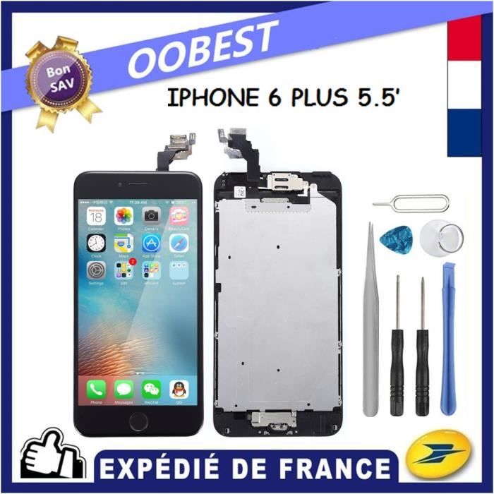 ECRAN IPHONE 6 PLUS LCD NOIR 5.5 + HOME CAMERA + VITRE TACTILE CHASSIS (Envoie sous 24H de FR)