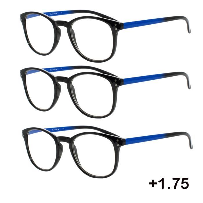 3 Lunettes de Lecture Homme Femme RRC +1.75 Bleu Brillant