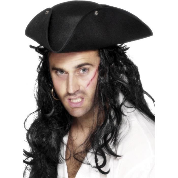 Chapeau pirate tricorne noir Taille Unique
