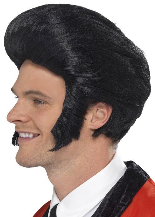 Perruque homme années 50 noire avec pattes années 50