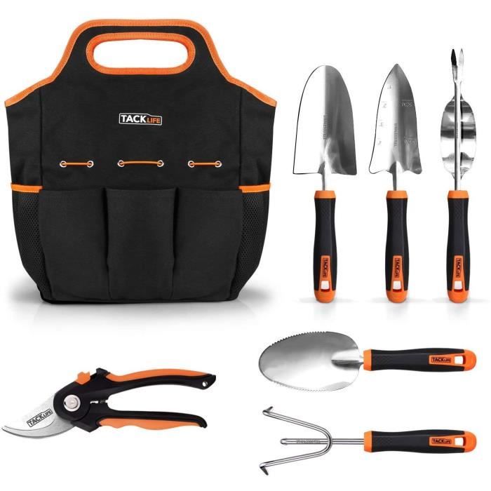 7 Pcs Outils de Jardinage TACKLIFE, Sécateur, Pelle, Râteau,Transplantoir, Kits de Jardinage en Acier Inoxydable - GGT4A