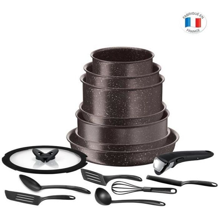 TEFAL L6789102 Ingenio extrême Batterie de cuisine 15 pièces - Marron effet pierre - Fabriqué en France