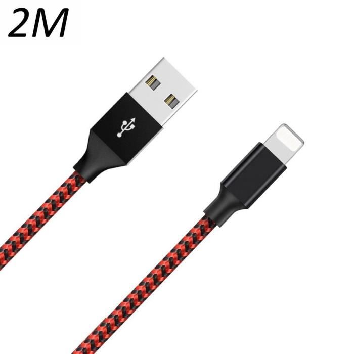Cable Nylon Rouge USB 2M pour iPad 4 - Air - Air 2 - Air 2019 [Toproduits®]