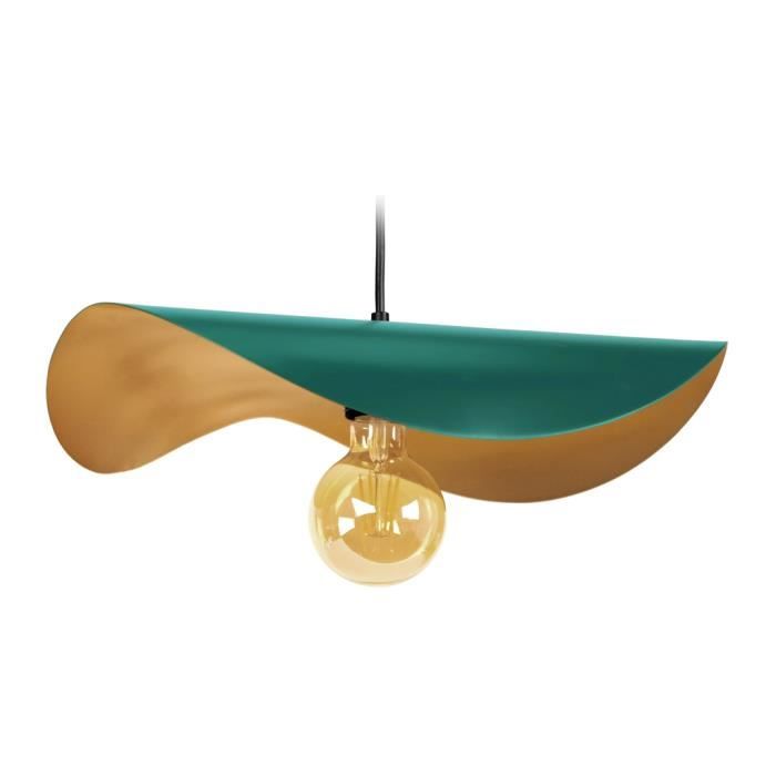 TOSEL Suspension 1 lumière - luminaire intérieur - acier vert pétrole et or - Style vintage - H65cm L40cm P40cm