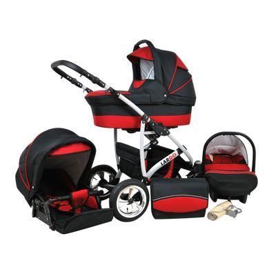Largo 3 en 1 Poussette combinée avec siège auto Poussette Canne Accessoires 32 NOIR COSMIQUE & ROUGE