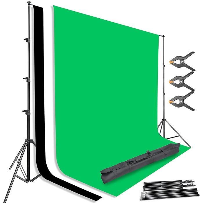 Kit studio photo Fond professionnel, système de fond avec support 2.6 x 3M et 1.8 x 2.8M 3 couleurs de tissu de fond non tissé,