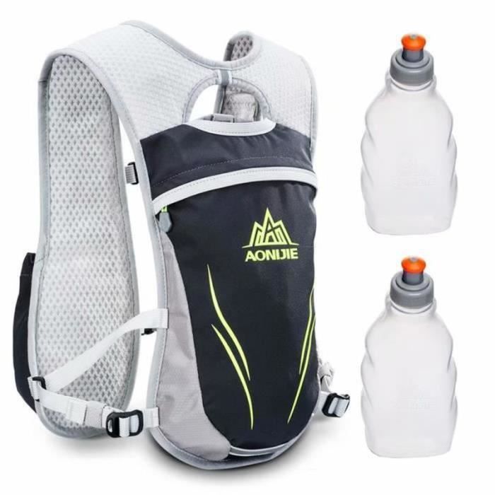 BIR20238-Plein air Sport Piste Marathoner Fonctionnement Course Hydratation Gilet Pack Sac à dos avec 2 Eau Bouteilles - Gris
