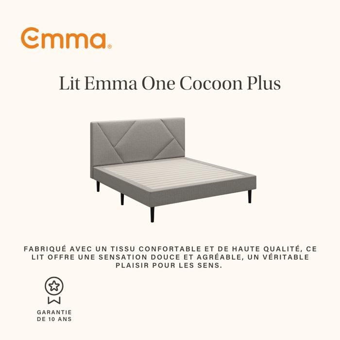 EMMA Lit One Cocoon Plus 140x190 cm + Tête de lit avec rangement + Confort et praticité + Design et Confort